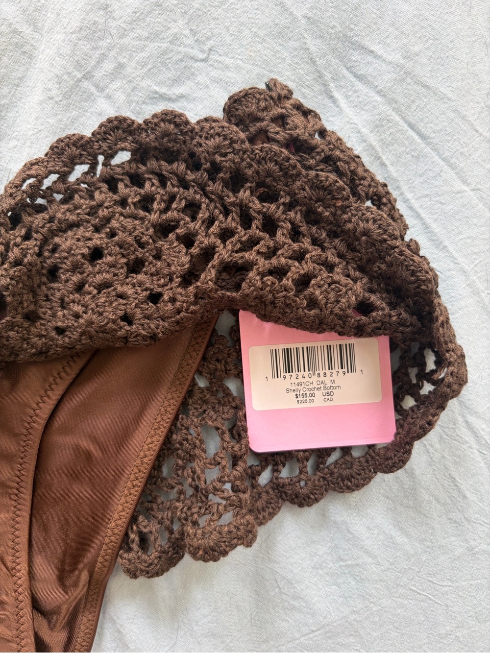 Frankie's Bikinis Crochet Triangle Bikini Set - Brown with Pink Accents - Picture 3 of 7